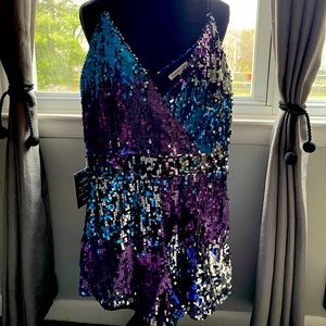 Sequin cross front short romper